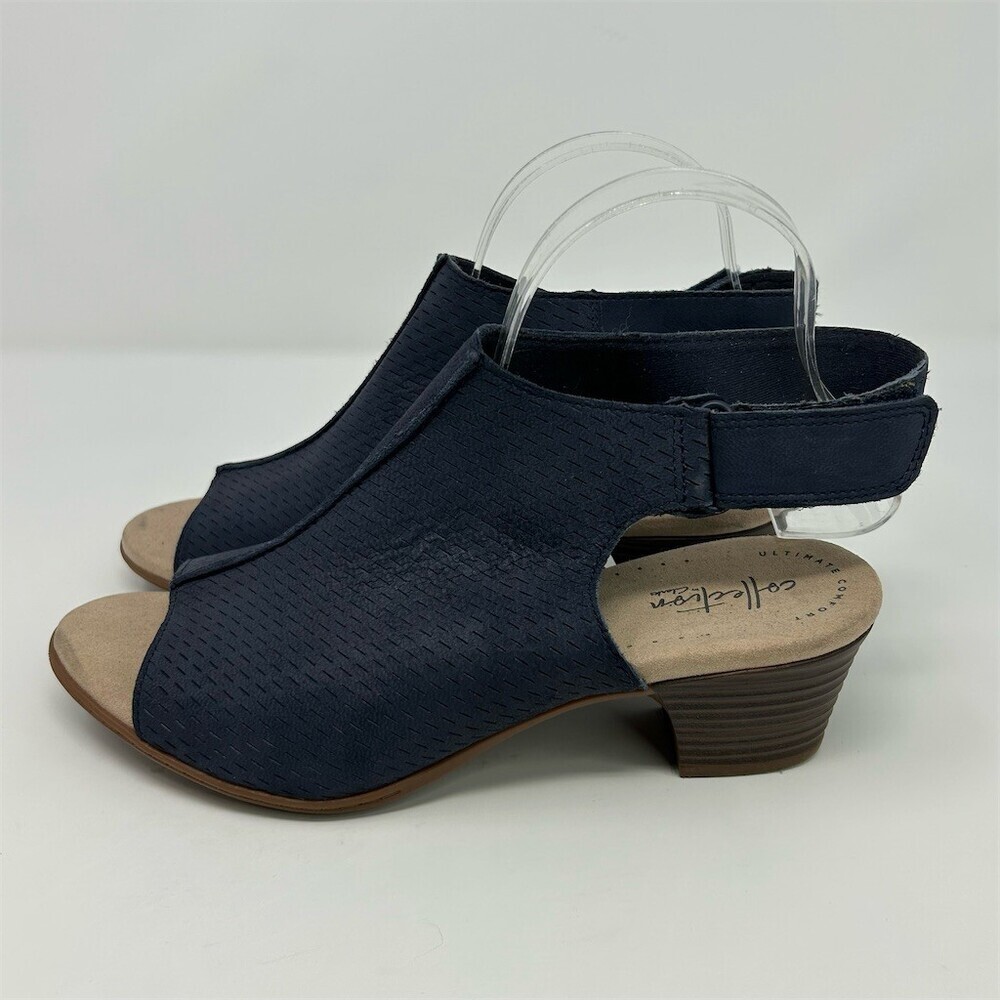 Clarks Valarie James Blue Slingback Ankle Strap Sandals Size 8.5 Wide Block Heel - Picture 6 of 12